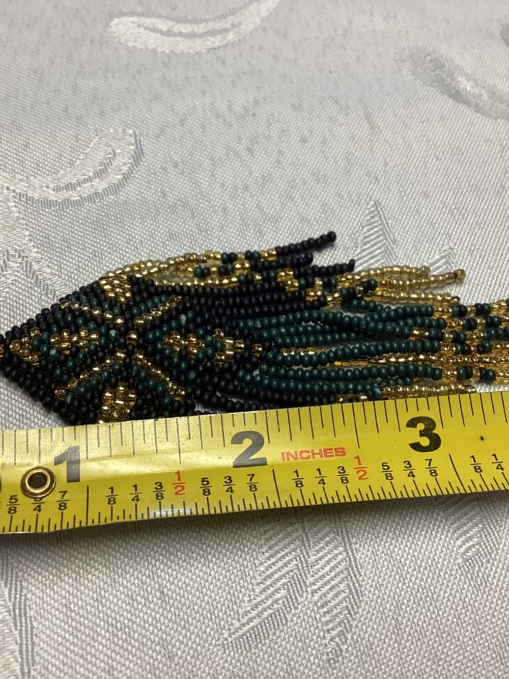 BEADED LONG FUNKY EARRINGS. GOLD & BLACK NEW - Picture 2 of 6